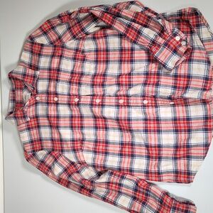 J. Crew 100% cotton flannel red plaid button up shirt S petite